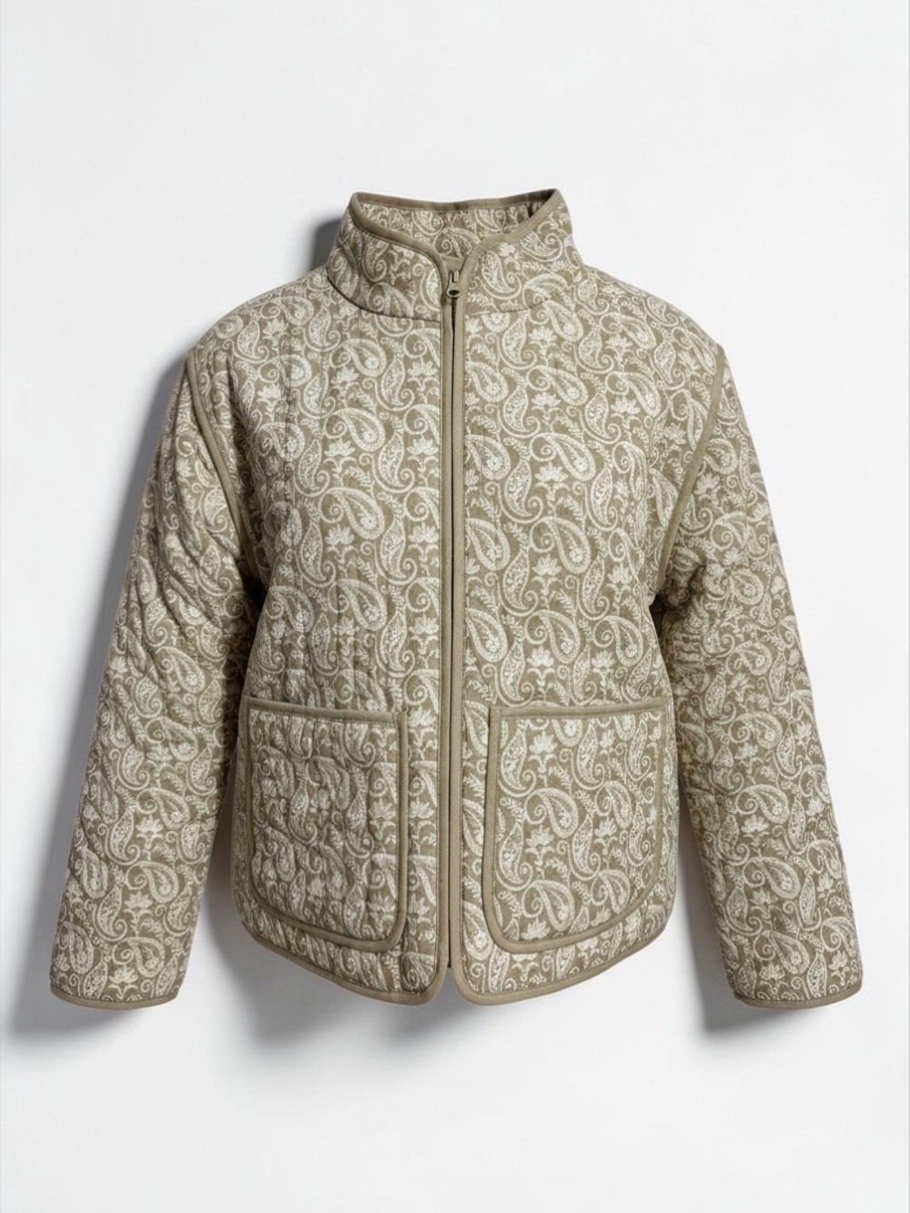 Thread & Supply Beige Paisley Quilted Zip Jacket